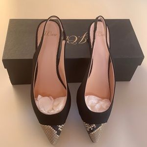 Jcrew kitten heel NWT black statin and snake sz7